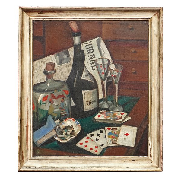 Gerda Wegener maleri. Gerda Wegener, 1886-1940, Nature Morte. Signeret og dateret 1927. Lysmål: 45x37cm. Med ramme: 54x46cm