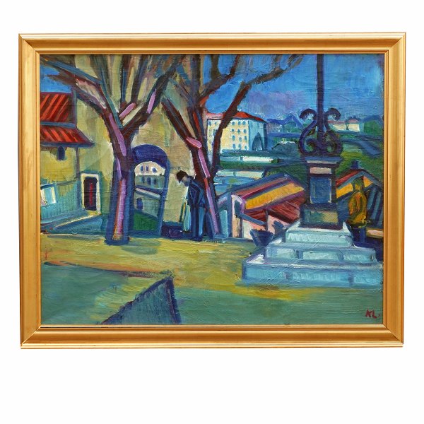 Karl Larsen maleri.Karl Larsen, 1897-1977, olie på lærred. Parti fra Frankrig. Signeret.Lysmål: 81x99cm. Med ramme: 92x111cm