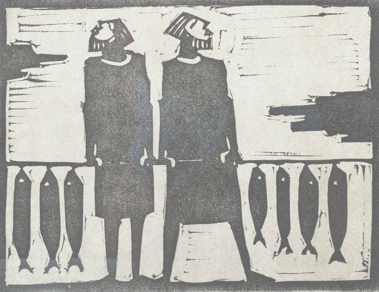 Åke Holm, Sverige.Træsnit, Apostlene Peter og Andreas, 1970’erne.