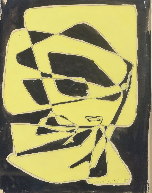 Ubekendt kunstner, Abstrakt kunstværk, 1955.Mixed media på papir.