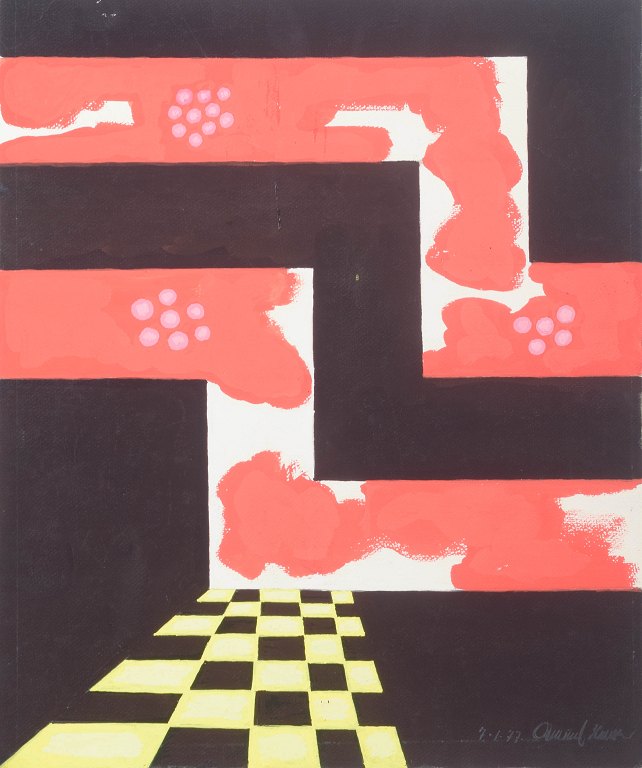 Osmund HansenAbstrakt komposition.Gouache på papir.