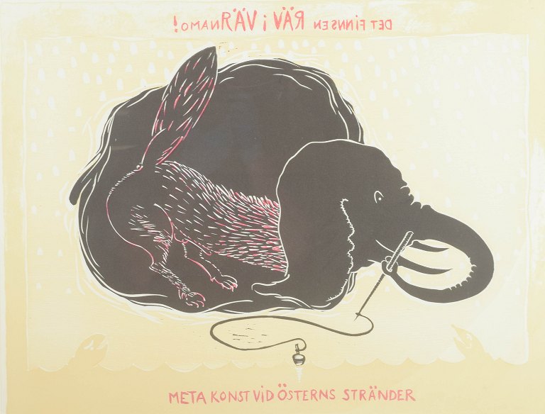 Erik DietmanLitografi med motiv af rævekrop med elefanthoved.