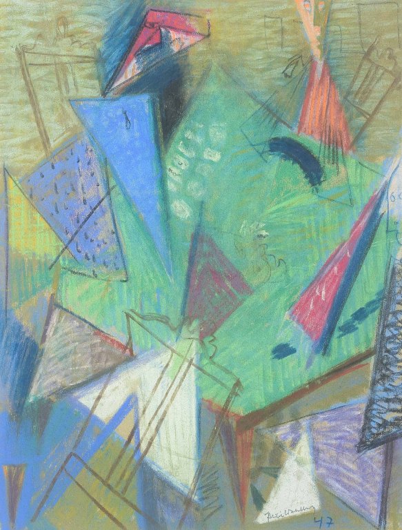 Bertil Wahlberg (1923–1980)Konkret kunst.Pastel på papir bag glas.