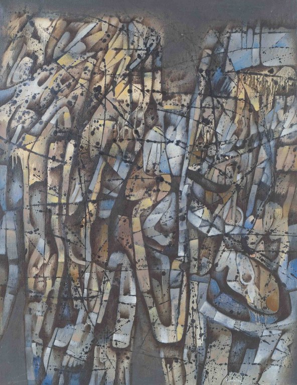 Jacques Lacomblez (f. 1934)“Réservé aux Sirènes”.Olie på lærred.