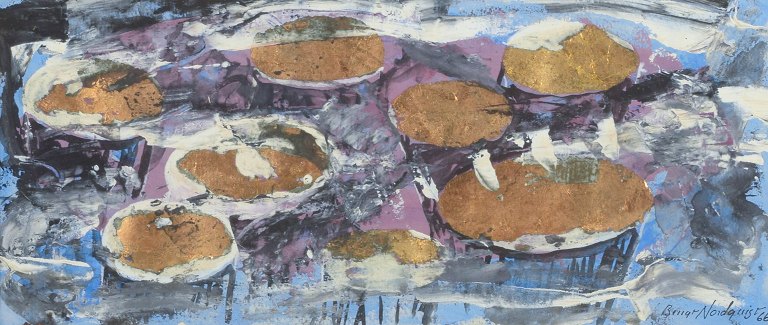 Bengt Nordquist“Sol-Hjärta – Guld”.Mixed media på papir, gouache og bladguld.