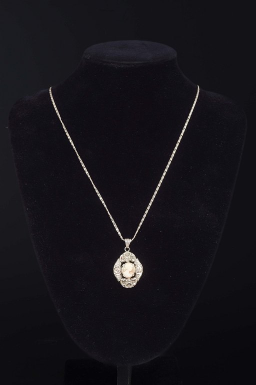 Swedish Silver Necklace with Cameo, 1920s/30s
