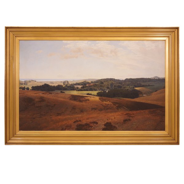 Janus la Cour, 1837-1909, oil on canvas. View over the landscape at the Manor Skærsø, Denmark. Signed and dated 1893. Visible size: 92x148cm. With frame: 117x175cm
