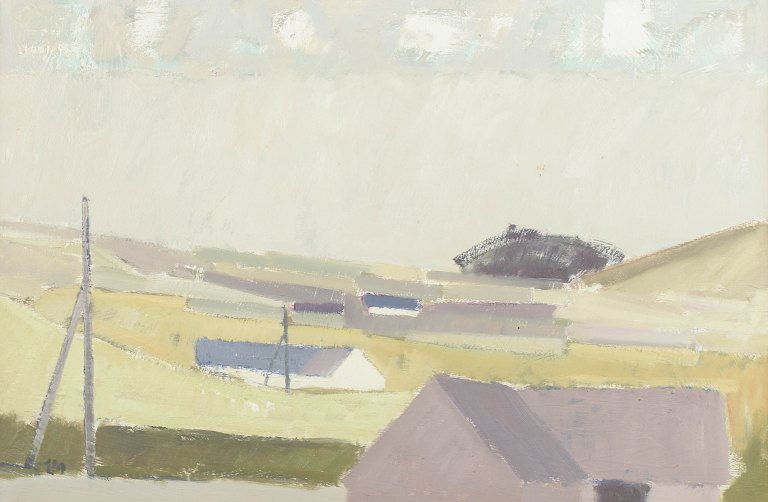 Leon MøllerLandskab med huse.Olie på lærred.