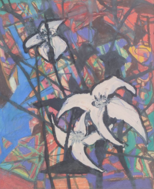 Ubekendt kunstner, 1960’erne.Abstrakt komposition.Mixed media på plade, bag glas.