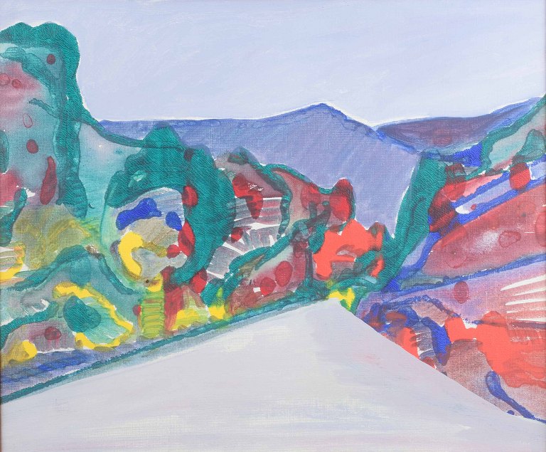 Svensk kunstnerModernistisk landskab.Olie på lærred.