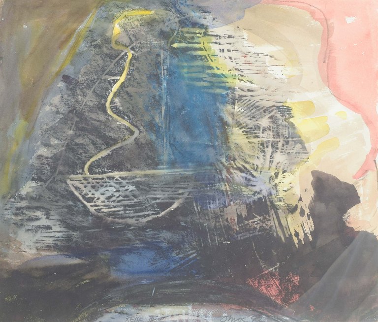 Odd Moe (f. 1944)“Rejse III”.Mixed media på papir.