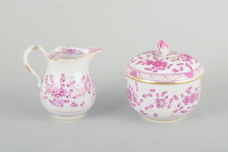 Meissen, “Pink Indian”Sukkerskål og flødekande, tidligt 1900-tallet.