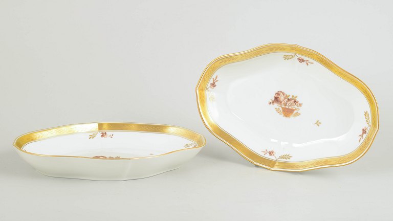 Royal CopenhagenGolden Basket, Pair of Cake Dishes, 1970/80s.