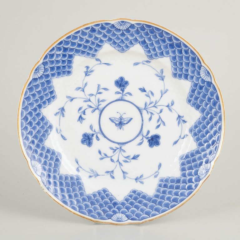 Bing & Grøndahlsommerfugl middagstallerken med guldkant, 1880’erne.