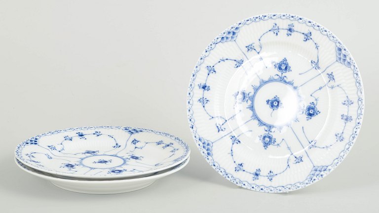 Royal Copenhagen Blue Fluted Half Lace, set of three salad plates.