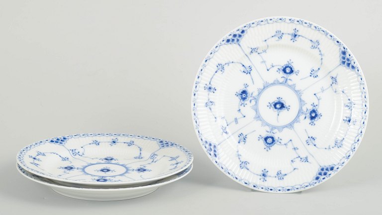 Royal Copenhagen Blue Fluted Half Lace, set of three salad plates.