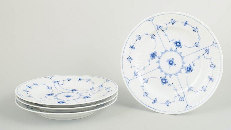 Royal Copenhagen Blue Fluted Plain, set of four dinner plates.