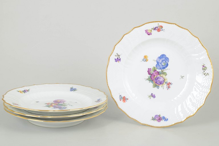 Royal Copenhagen Saxon flower, set of four dinner plates.