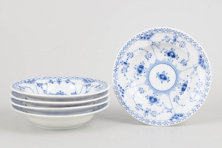 Royal Copenhagen Blue Fluted Half Lace, set of five small bowls.