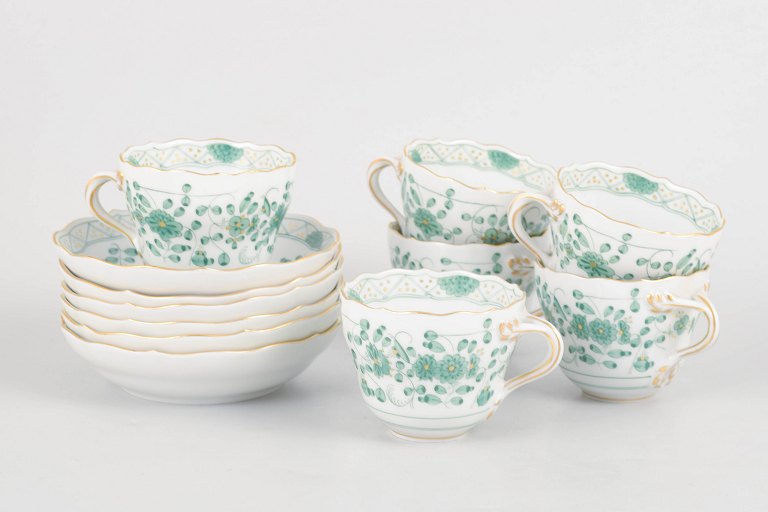 Meissen, set of six demitasse cups with matching saucers.