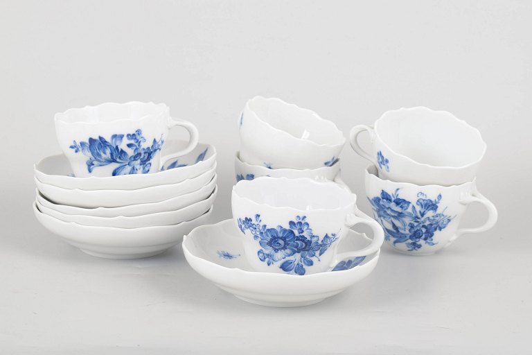 Meissen Blue Flower, set of six coffee cups with saucers.