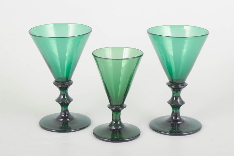 Jacob E. Bang for Holmegaard/Kastrup Glassworks, set of three sherry and port wine glasses.