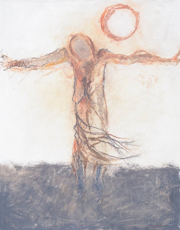 Nis Schmidt, "Salme", mixed media on paper, listed Danish visual artist.