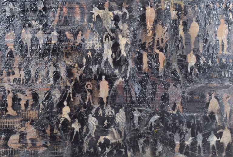 Maria Roclore, mixed media på plade, listet fransk billedkunstner.