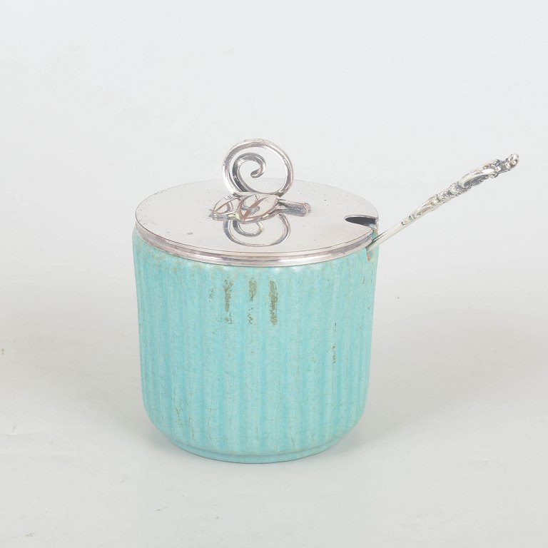 Michael Andersen & Søn, jam jar with lid and spoon.