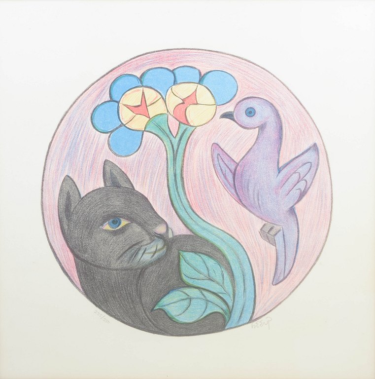 Henry Heerup, colour lithograph, Danish visual artist.