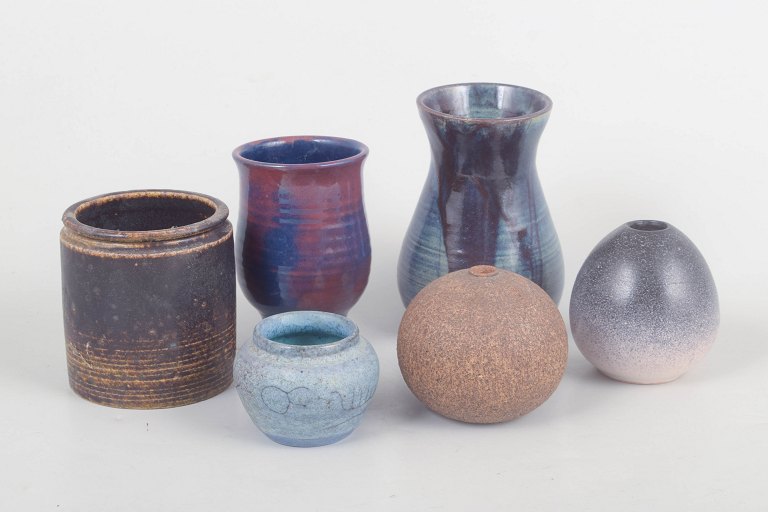 Set of six unique miniature ceramic vases, Denmark and Sweden.