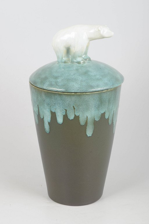 Åke Holm for Höganäs, unique lidded jar with polar bear.