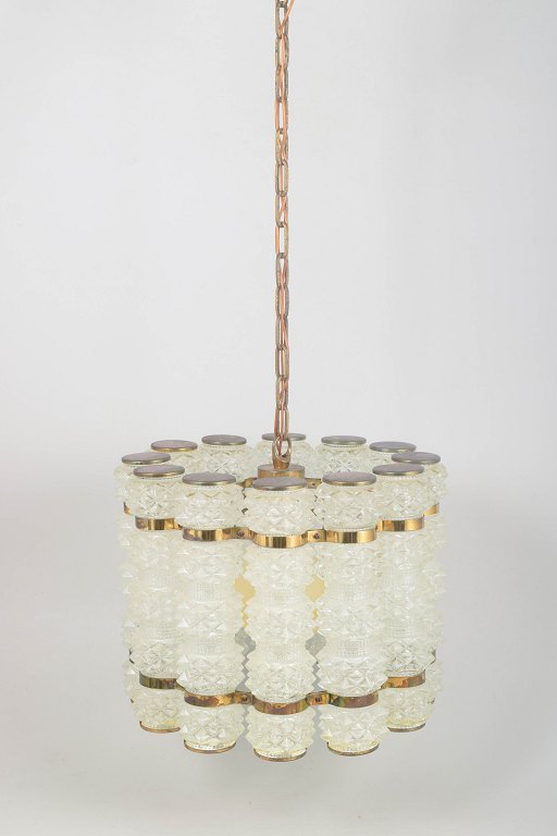 Orrefors, brass and crystal ceiling lamp.