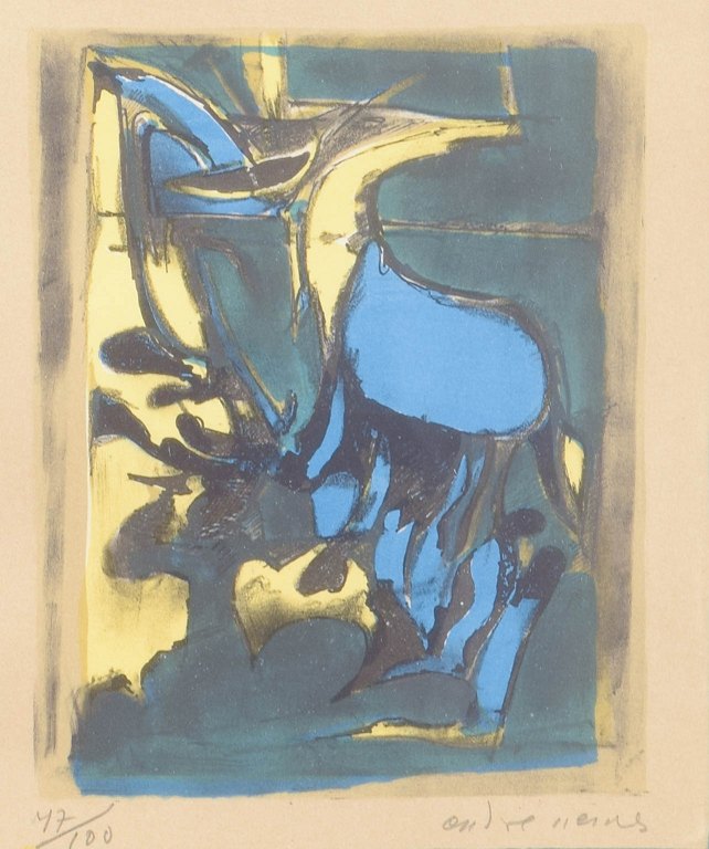 Endre Nemes, colour lithograph, listed Swedish visual artist.